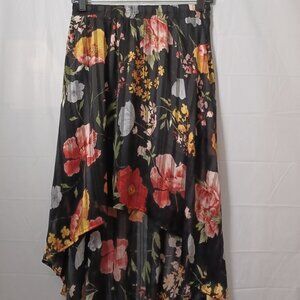 ALLEGRA K FLORAL HIGH - LOW SKIRT BLACK MULTI COLOR SIZE MEDIUM